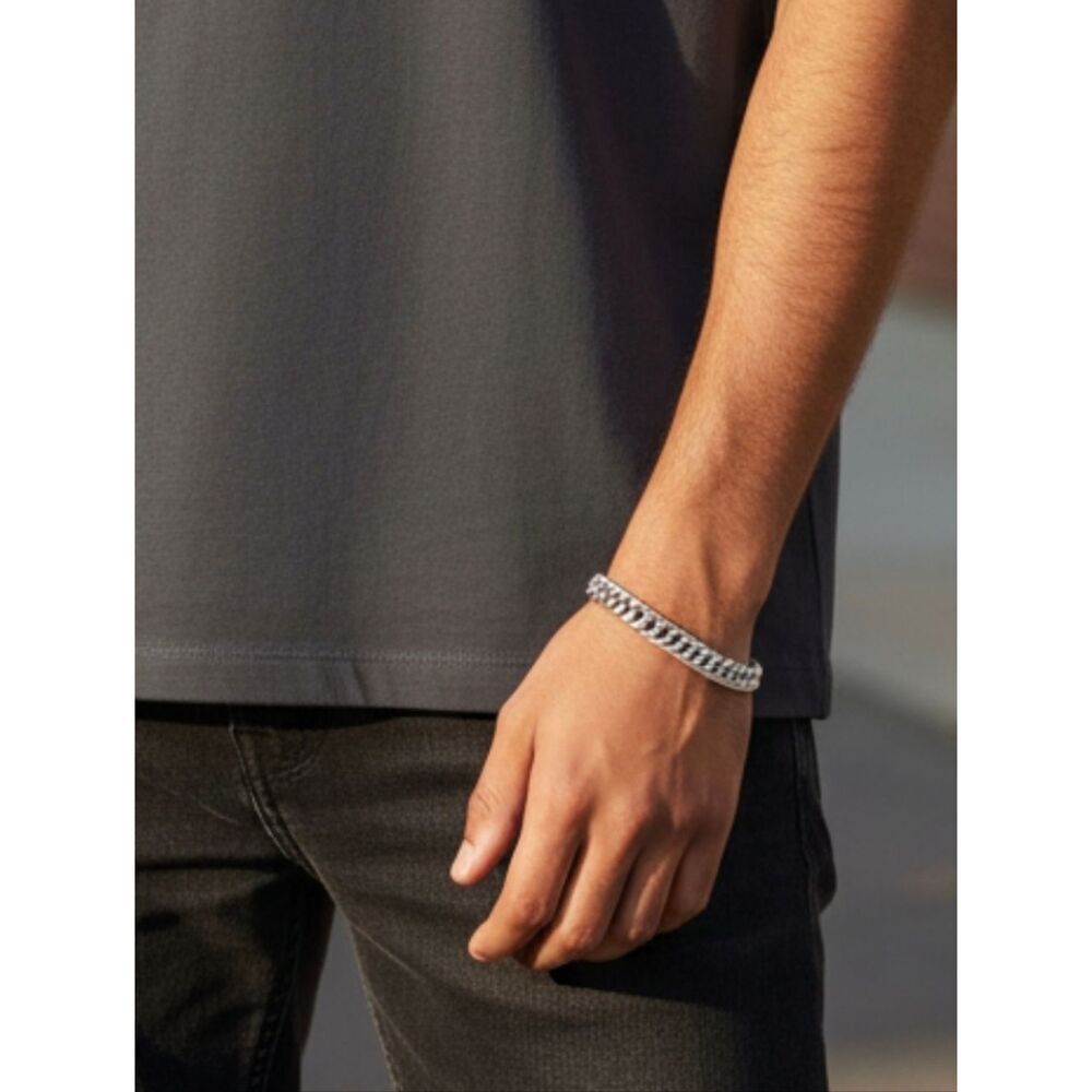 Men’s Double Curb Chain Bracelet 8mm Coil Slinky Titanium Steel 8" Unique Bold